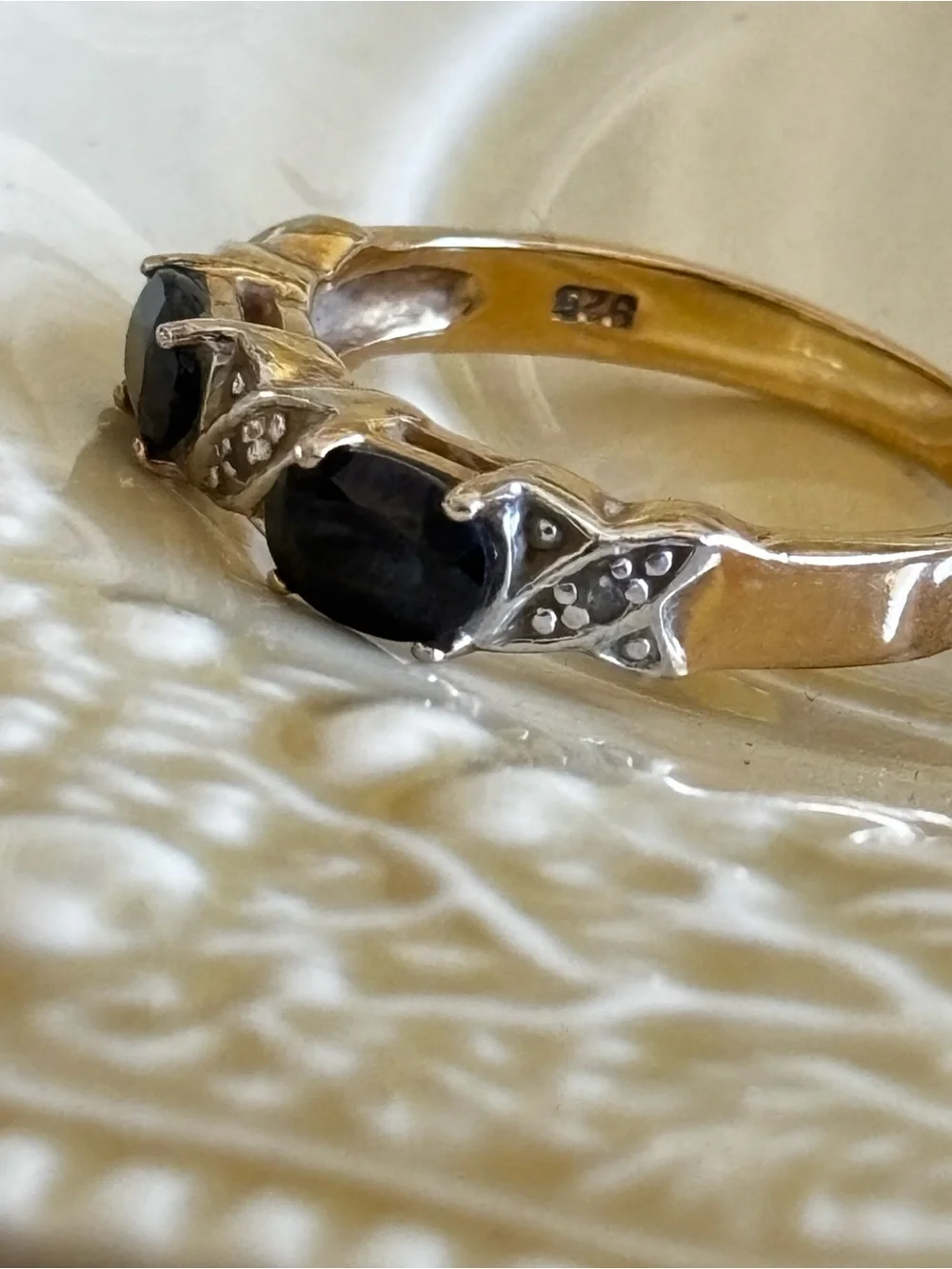 Black Sapphire 6.3/4  925 Stamped/Vermeil